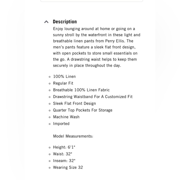 Perry Ellis Men’s Drawstring Linen Pant - 40” - Picture 4 of 10